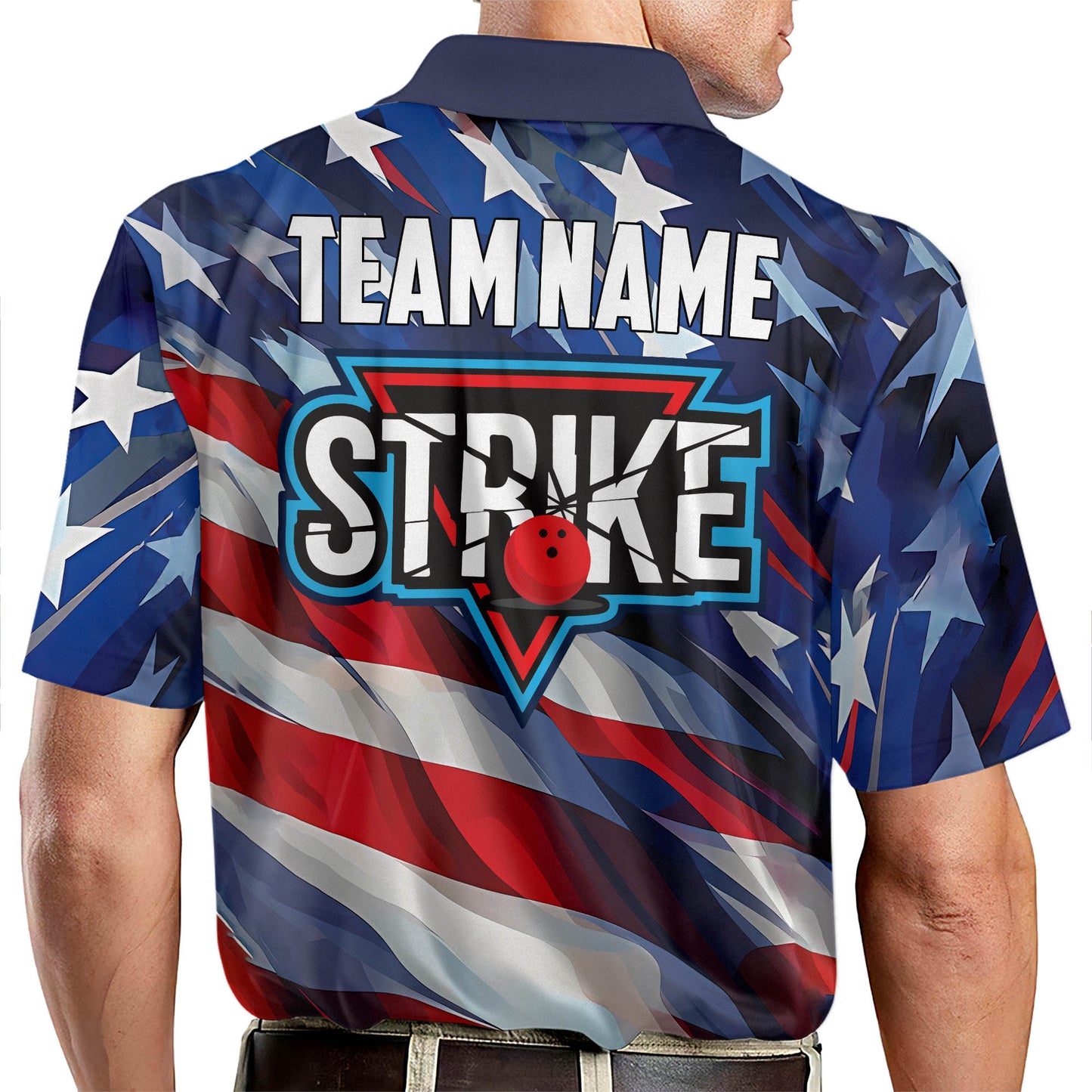 Custom American Flag Bowling Polo Shirt For Men, Custom Strike Patriotic Bowling Team Shirts BZ0050