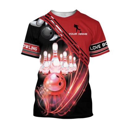 Custom Black And Red Bowling T Shirt For Men, Custom Bowling Shirt BZ0052