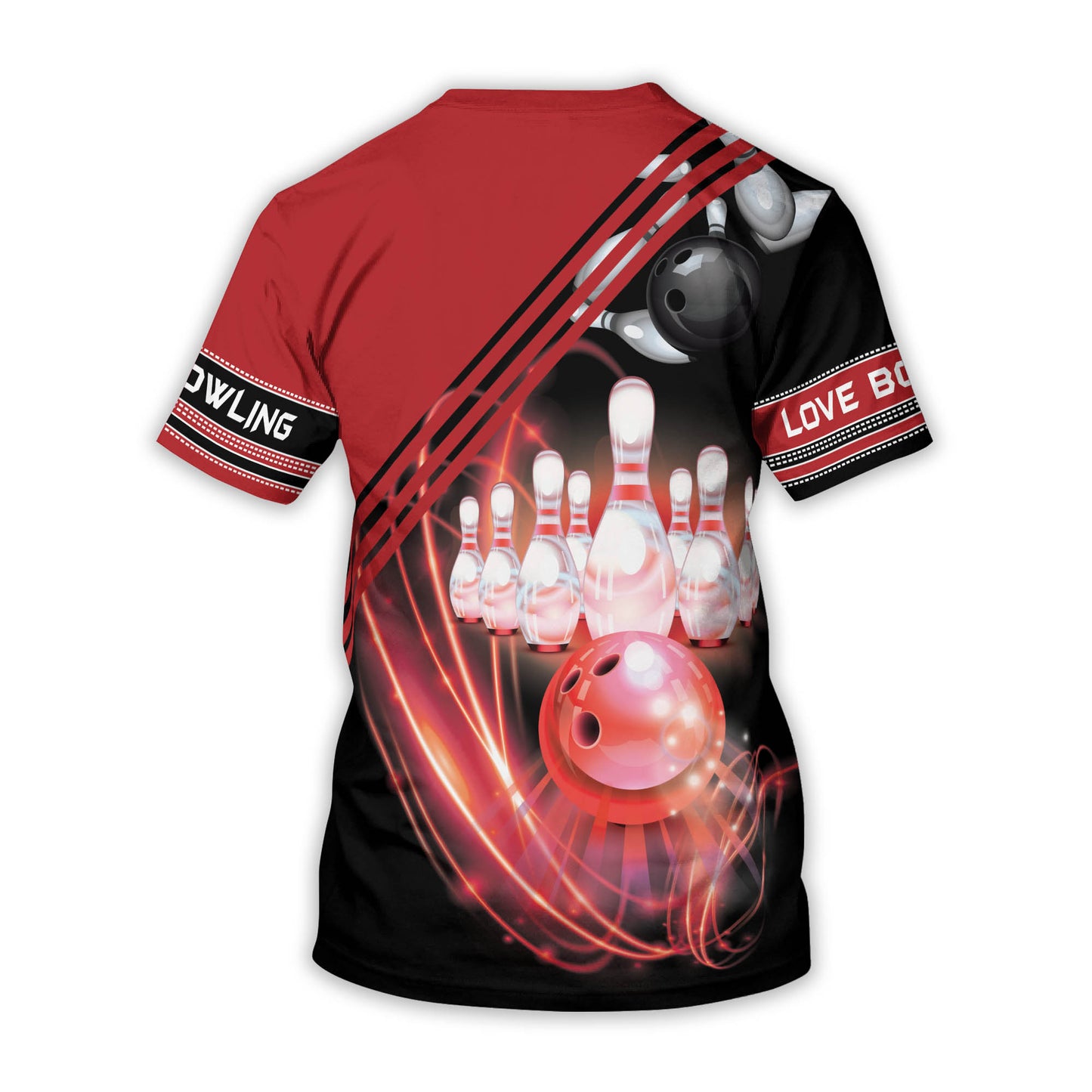 Custom Black And Red Bowling T Shirt For Men, Custom Bowling Shirt BZ0052