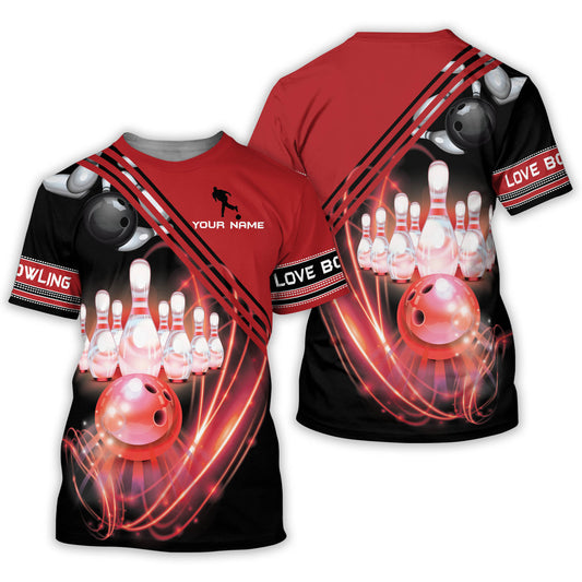 Custom Black And Red Bowling T Shirt For Men, Custom Bowling Shirt BZ0052