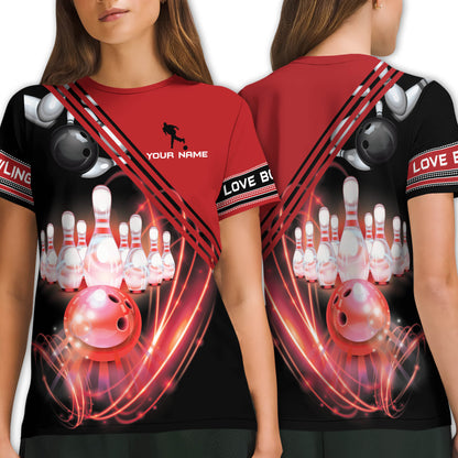 Custom Black And Red Bowling T Shirt For Men, Custom Bowling Shirt BZ0052