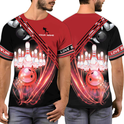 Custom Black And Red Bowling T Shirt For Men, Custom Bowling Shirt BZ0052