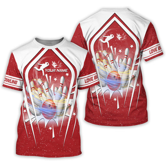 Custom Red Bowling T Shirt For Men, Custom Bowling Shirt BZ0056