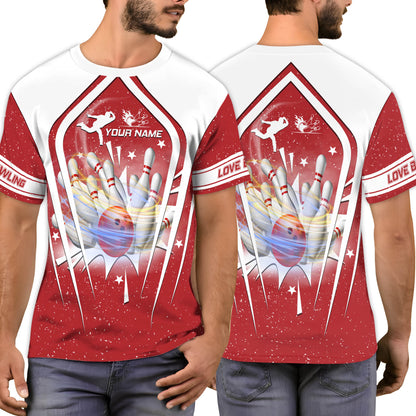 Custom Red Bowling T Shirt For Men, Custom Bowling Shirt BZ0056