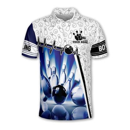 Custom Blue And White Bowling Polo Shirt For Men, Custom Bowling Shirt BZ0057