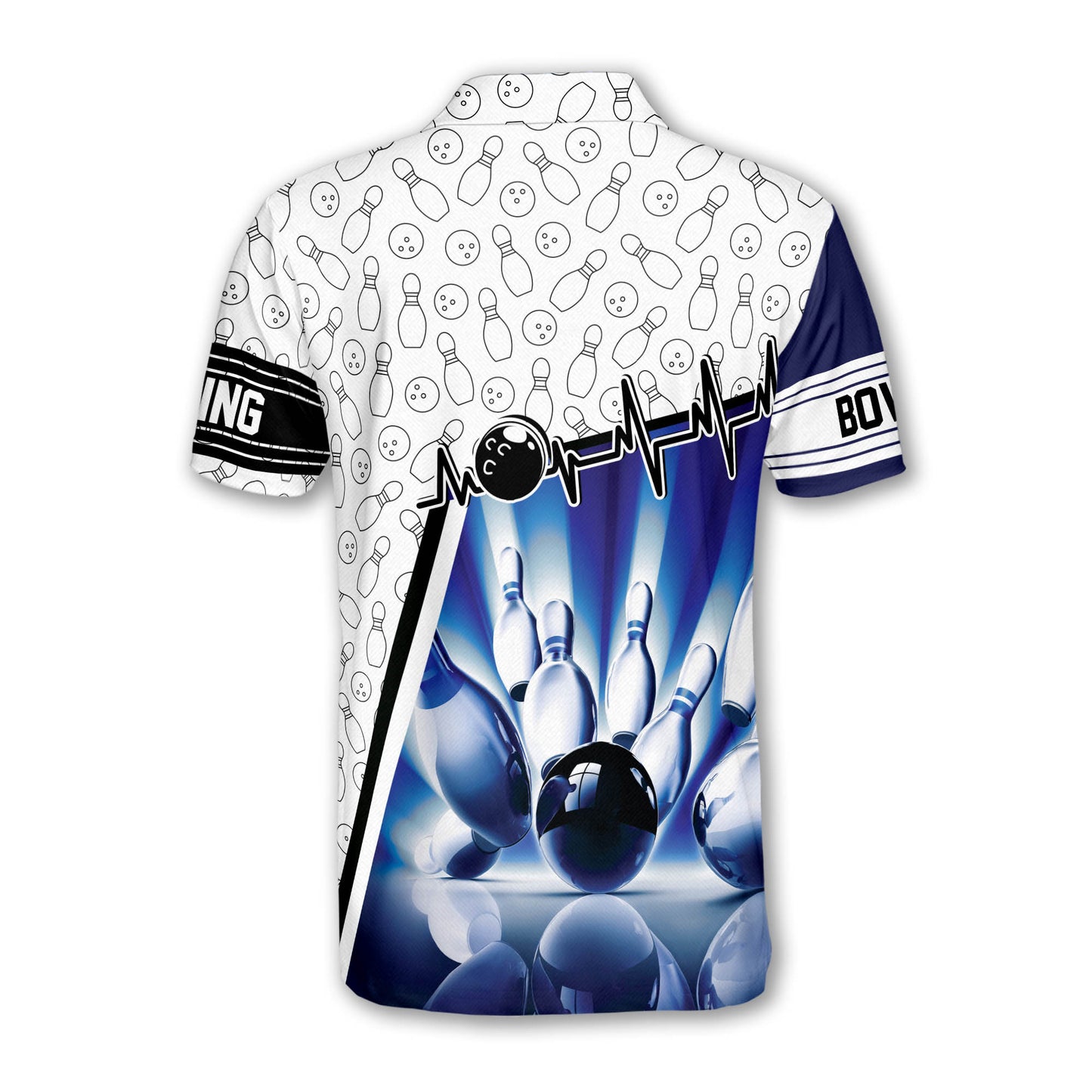 Custom Blue And White Bowling Polo Shirt For Men, Custom Bowling Shirt BZ0057