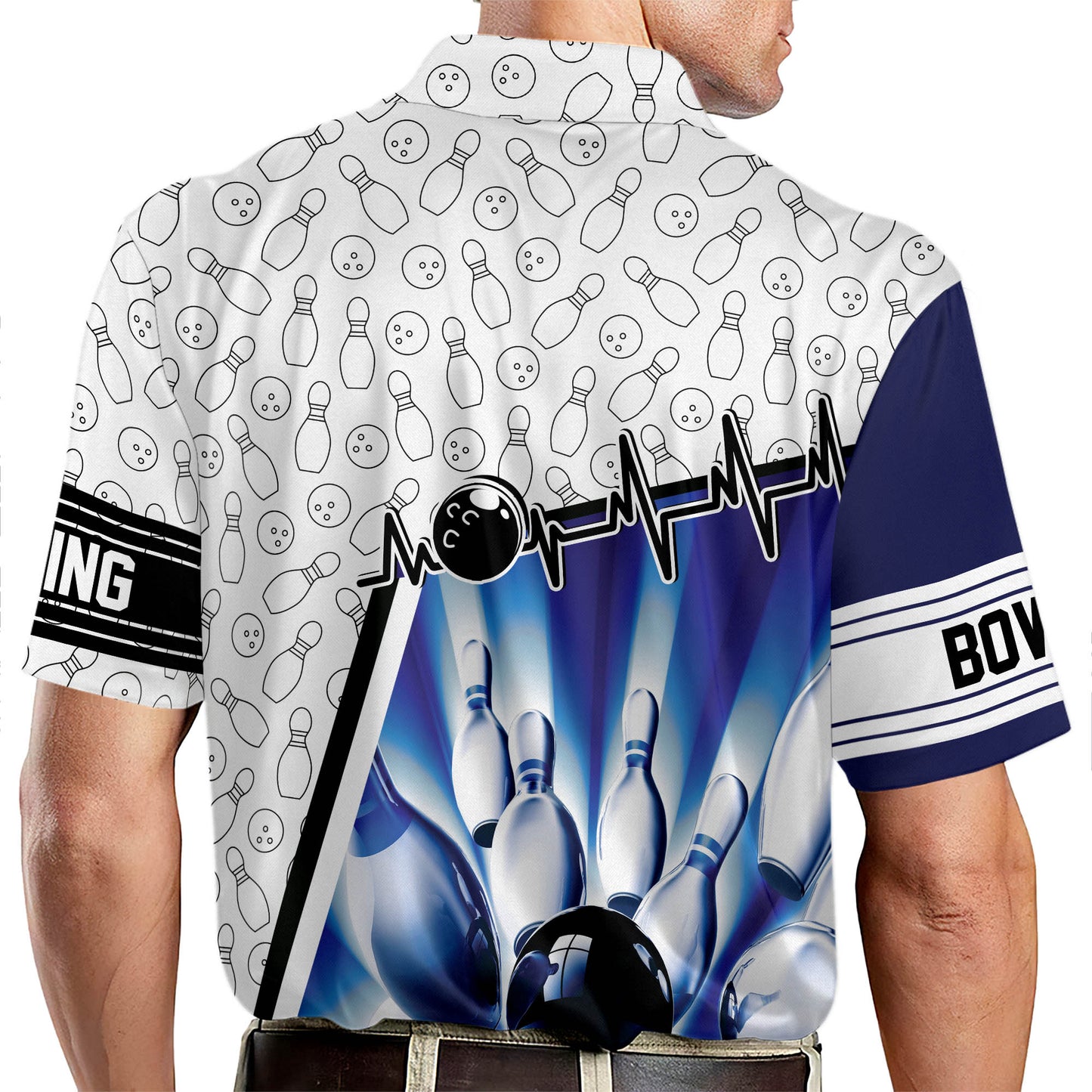 Custom Blue And White Bowling Polo Shirt For Men, Custom Bowling Shirt BZ0057