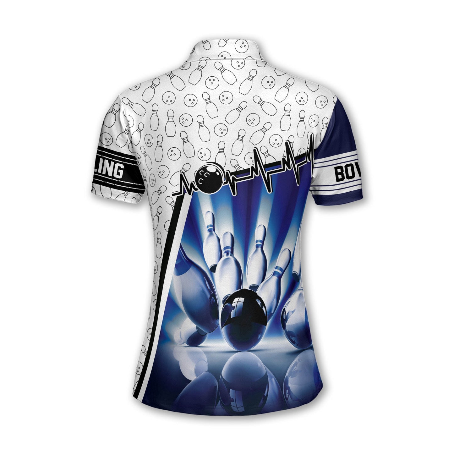 Custom Women's Bowling Shirts, Custom Blue And White Bowling Polo Shirt For Women BW0143