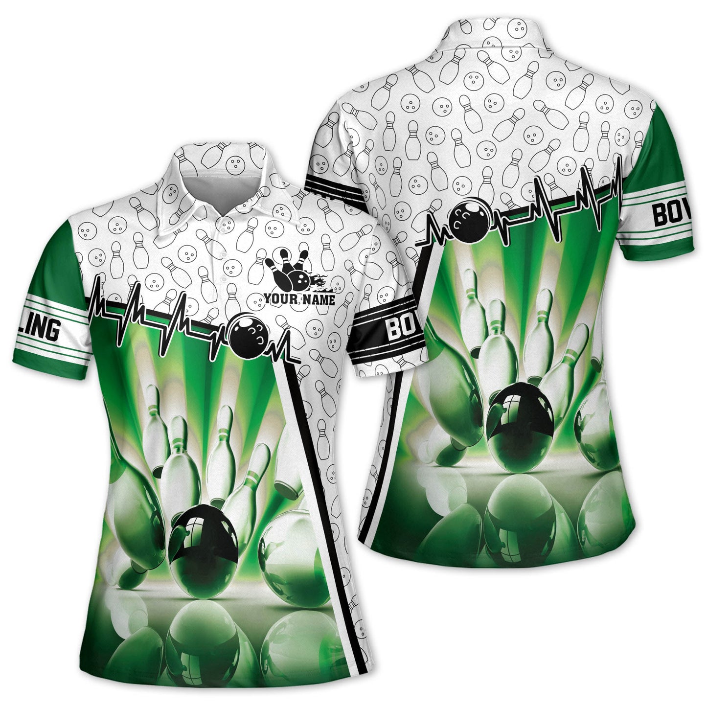 Custom Women's Bowling Shirts, Custom Blue And White Bowling Polo Shirt For Women BW0143