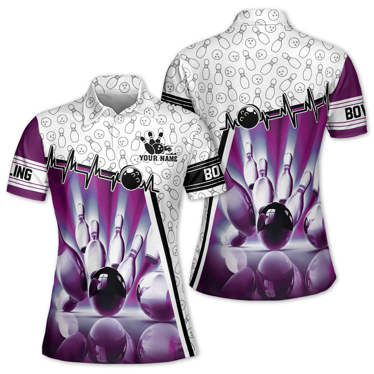 Custom Women's Bowling Shirts, Custom Blue And White Bowling Polo Shirt For Women BW0143