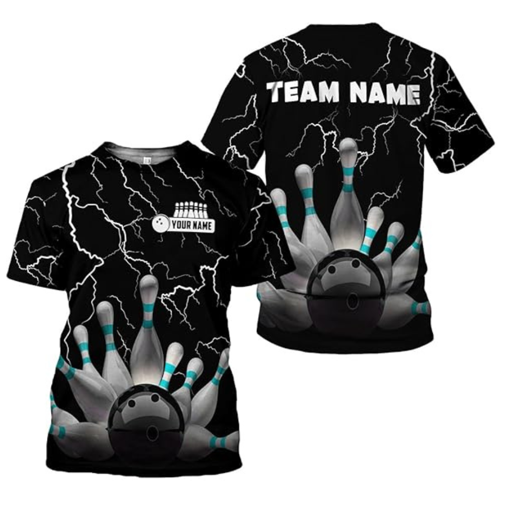 Custom Team Black Bowling T Shirt For Men And Women, Custom Thunder Bowling Team Shirt BZ0068