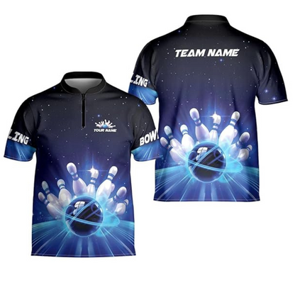 Custom Team Blue Bowling Jerseys Shirt For Men And Women, Custom Bowling Shirt BZ0072