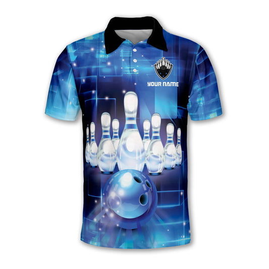 Custom Team Blue Bowling Polo Shirt For Men, Custom Bowling Shirt BZ0074