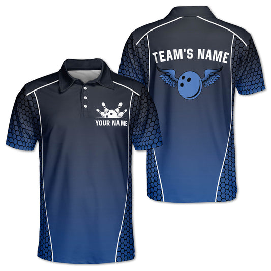 Custom Team Bowling Polo Shirt For Men, Custom Blue Bowling Shirt BZ0079