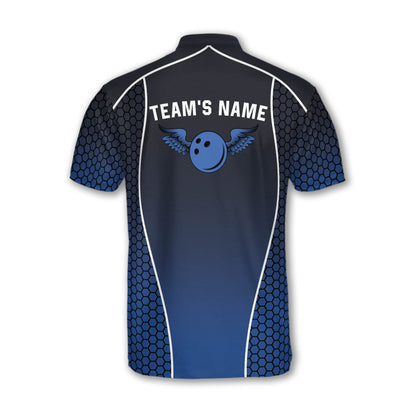 Custom Team Bowling Jersey Shirt For Men, Custom Blue Bowling Shirt BM0303