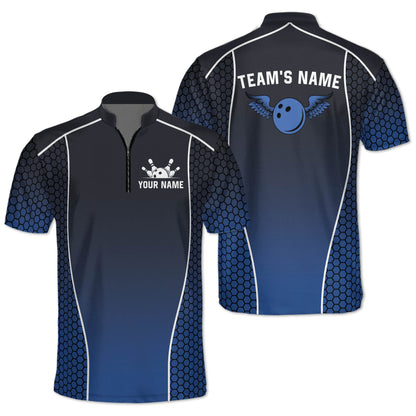 Custom Team Bowling Jersey Shirt For Men, Custom Blue Bowling Shirt BM0303