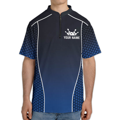 Custom Team Bowling Jersey Shirt For Men, Custom Blue Bowling Shirt BM0303