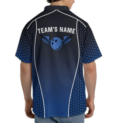 Custom Team Bowling Jersey Shirt For Men, Custom Blue Bowling Shirt BM0303