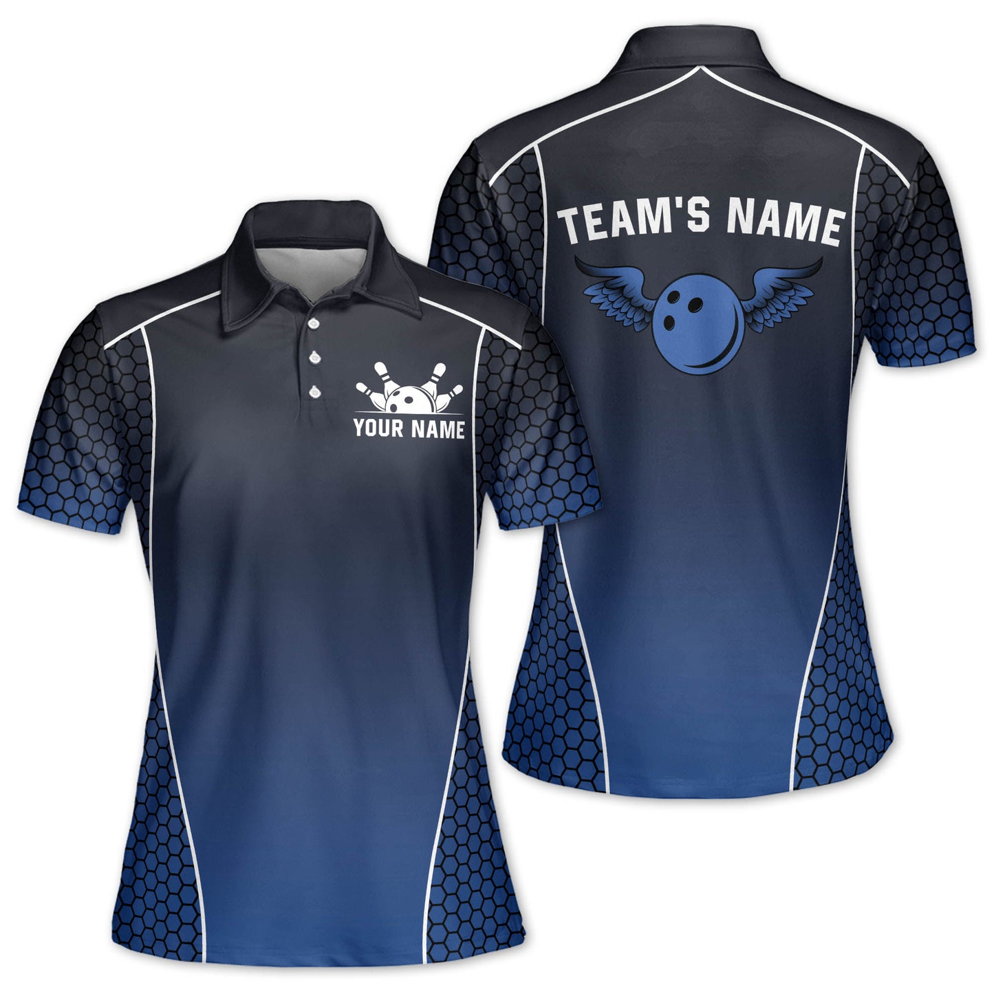 Custom Women's Bowling Shirts, Custom Team Bowling Polo Shirt For Women, Custom Blue Women Bowling Shirt BW0150