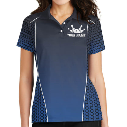 Custom Women's Bowling Shirts, Custom Team Bowling Polo Shirt For Women, Custom Blue Women Bowling Shirt BW0150