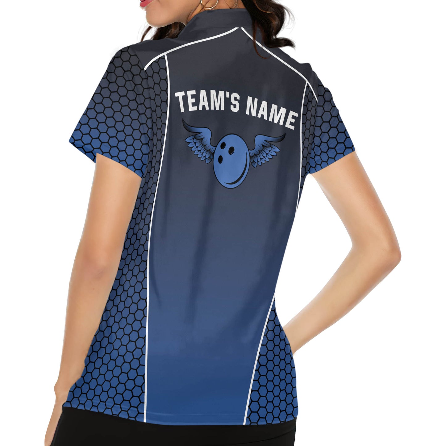 Custom Women's Bowling Shirts, Custom Team Bowling Polo Shirt For Women, Custom Blue Women Bowling Shirt BW0150