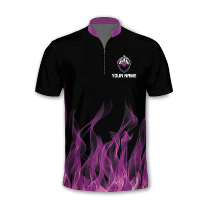 Custom Purple Flame Bowling Jersey Shirt For Men, Custom Flame Bowling Team Shirts BZ0088