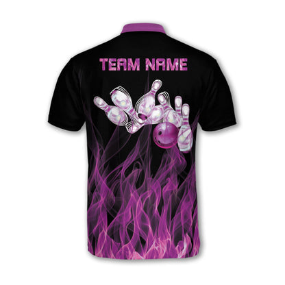 Custom Purple Flame Bowling Jersey Shirt For Men, Custom Flame Bowling Team Shirts BZ0088