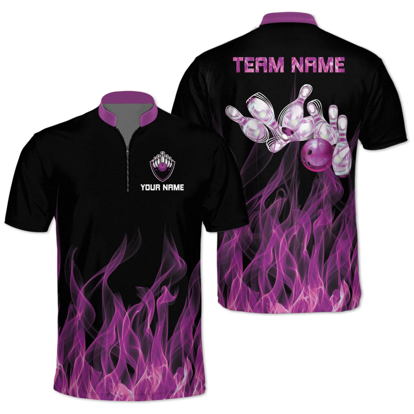 Custom Purple Flame Bowling Jersey Shirt For Men, Custom Flame Bowling Team Shirts BZ0088