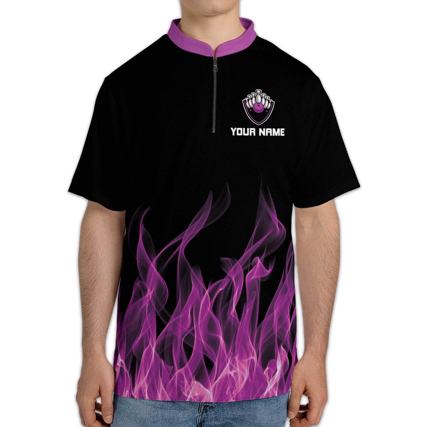 Custom Purple Flame Bowling Jersey Shirt For Men, Custom Flame Bowling Team Shirts BZ0088