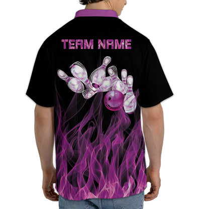 Custom Purple Flame Bowling Jersey Shirt For Men, Custom Flame Bowling Team Shirts BZ0088