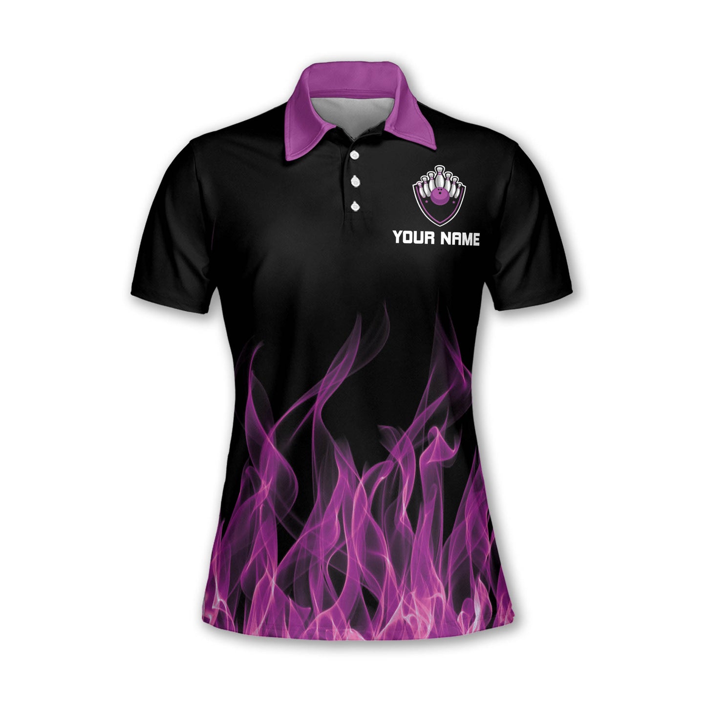 Custom Purple Flame Bowling Polo Shirt For Women, Custom Flame Bowling Team Shirts Women BW0151