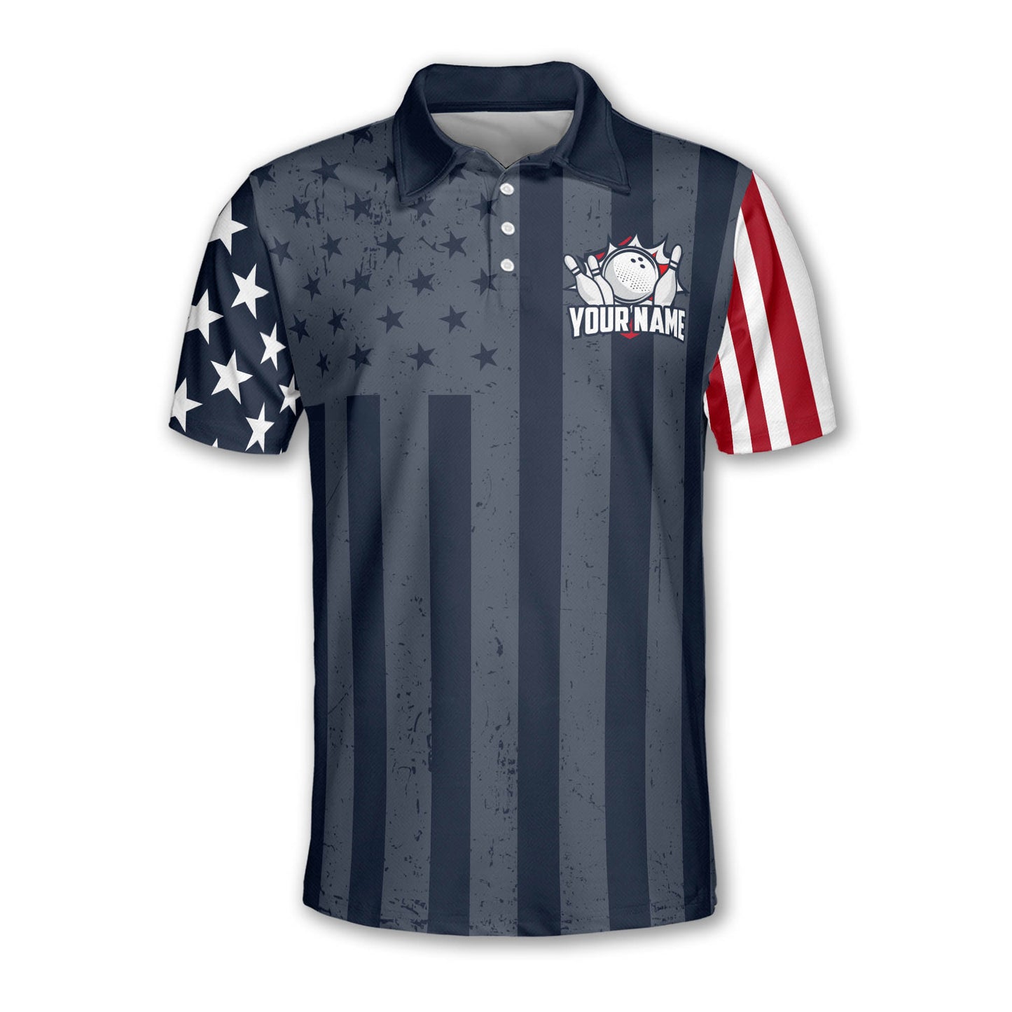 Custom American Flag Bowling Polo Shirt For Men, Custom Team Patriotic Bowling Shirt BZ0209