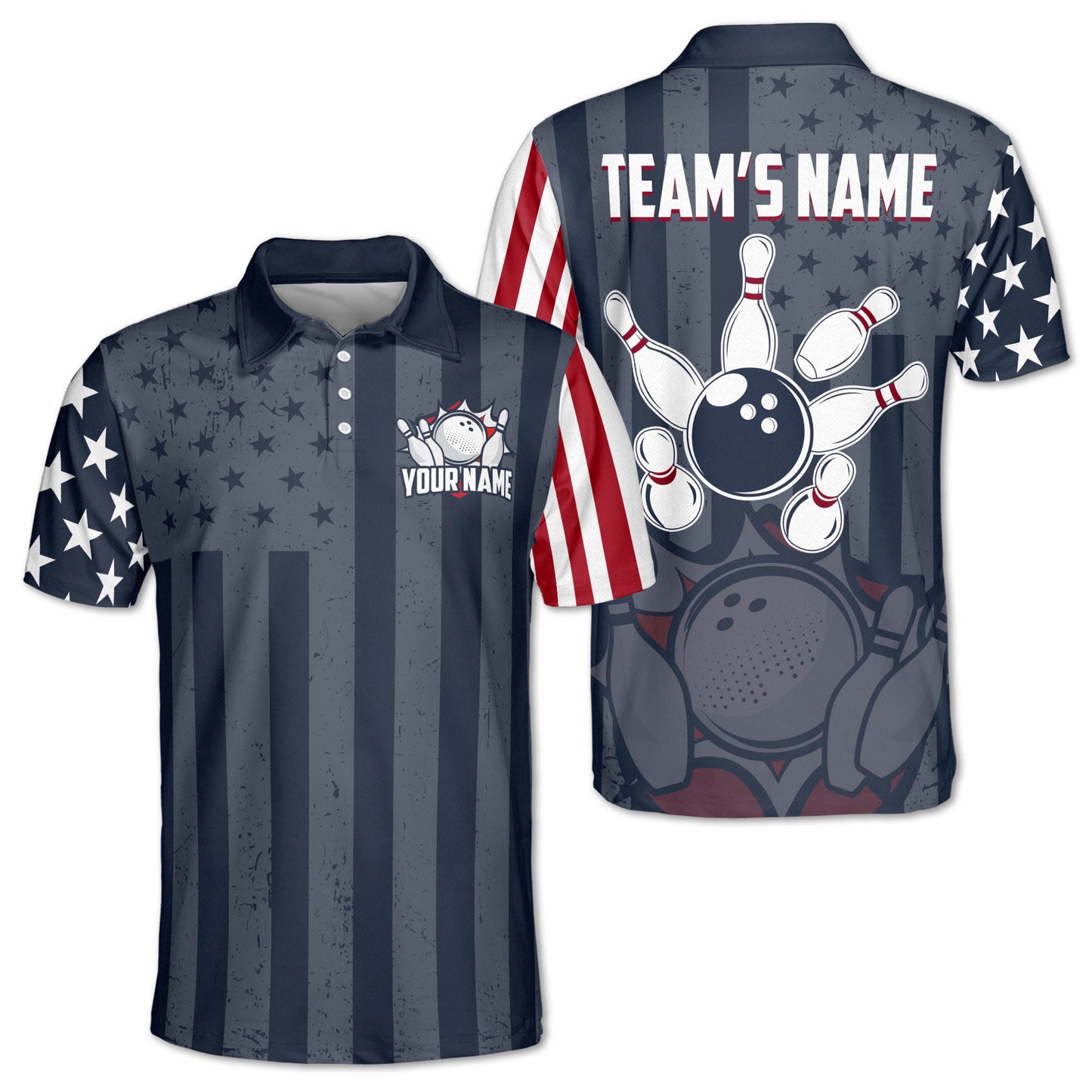 Custom American Flag Bowling Polo Shirt For Men, Custom Team Patriotic Bowling Shirt BZ0209