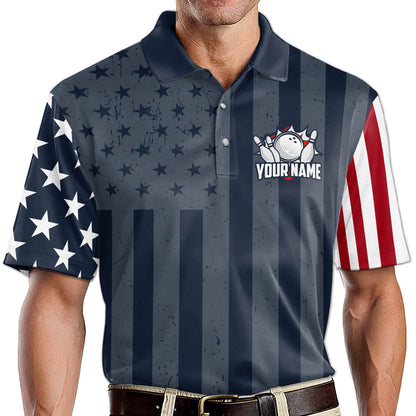 Custom American Flag Bowling Polo Shirt For Men, Custom Team Patriotic Bowling Shirt BZ0209