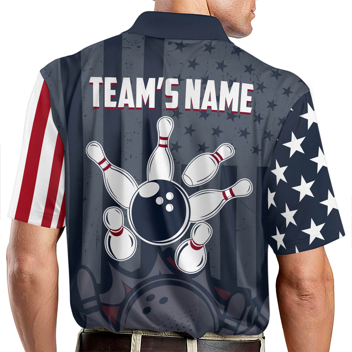 Custom American Flag Bowling Polo Shirt For Men, Custom Team Patriotic Bowling Shirt BZ0209