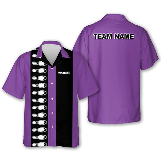 Custom Vintage Bowling Hawaiian Shirt For Men, Custom Vintage Purple Bowling Team Shirts BZ0116