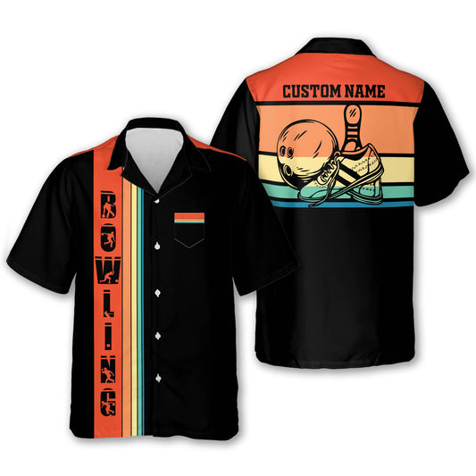 Custom Vintage Bowling Hawaiian Shirt For Men, Custom Vintage Sunset Black Bowling Shirt BZ0117