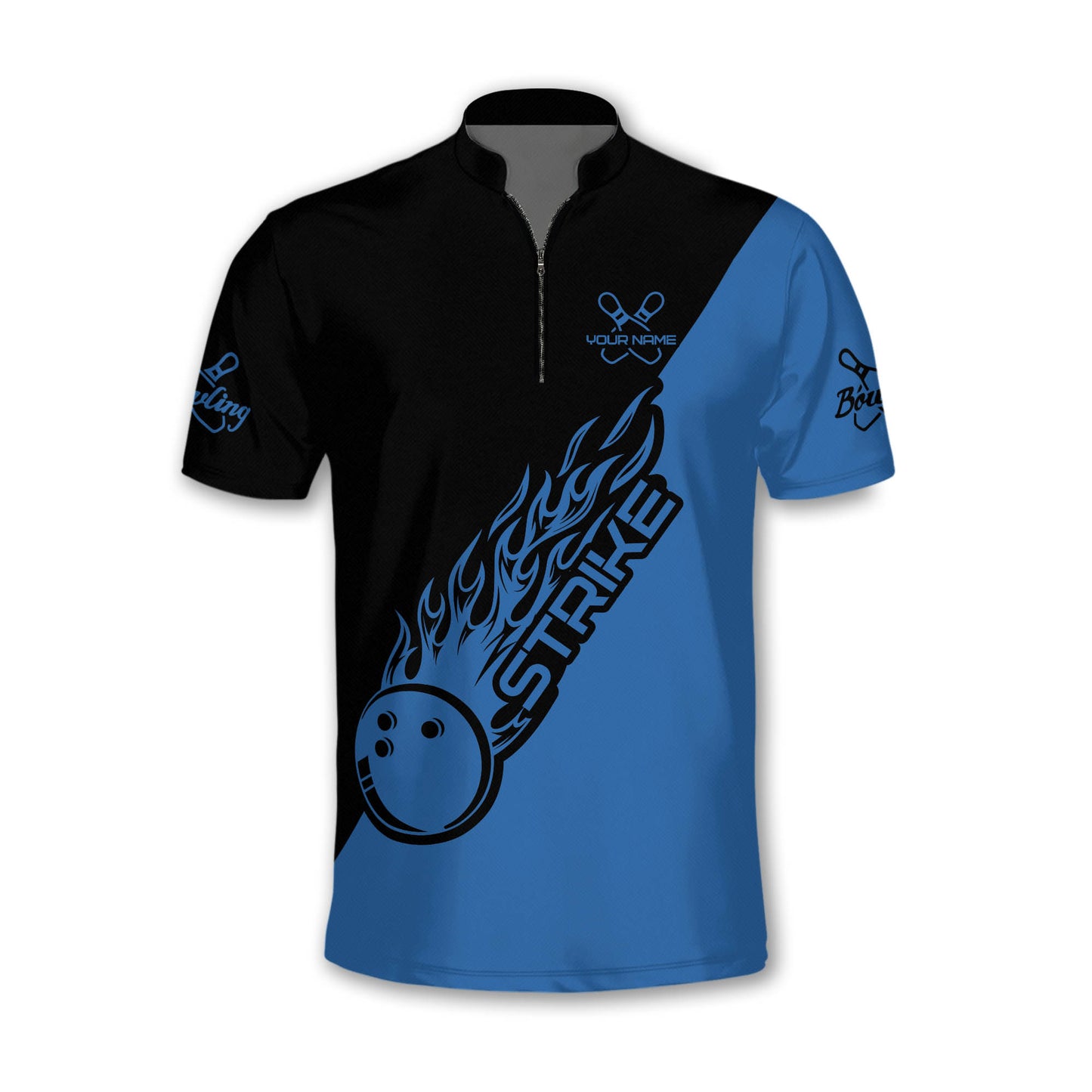 Custom Blue Flame Ball Bowling Jersey Shirt For Men, Custom Flame Bowling Team Shirts BZ0129