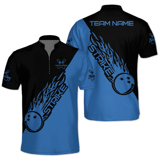 Custom Blue Flame Ball Bowling Jersey Shirt For Men, Custom Flame Bowling Team Shirts BZ0129