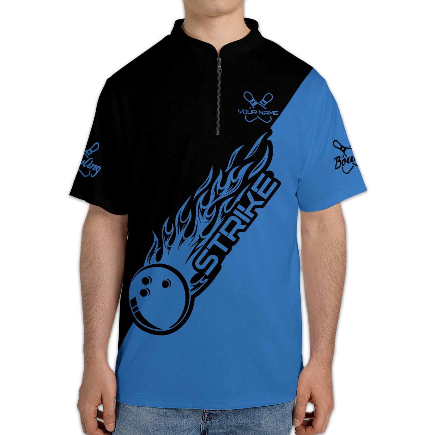 Custom Blue Flame Ball Bowling Jersey Shirt For Men, Custom Flame Bowling Team Shirts BZ0129