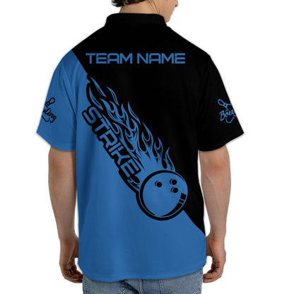 Custom Blue Flame Ball Bowling Jersey Shirt For Men, Custom Flame Bowling Team Shirts BZ0129