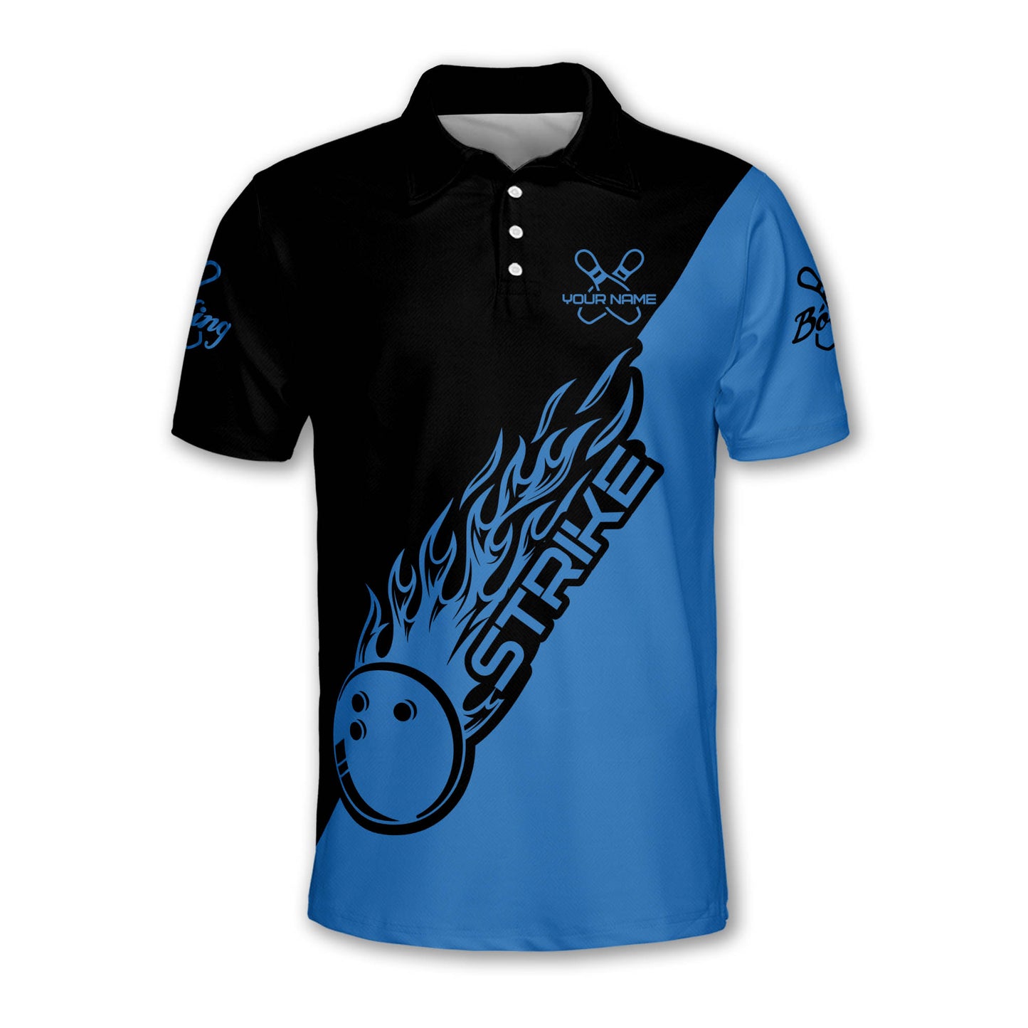 Custom Blue Flame Ball Bowling Polo Shirt For Men, Custom Flame Bowling Team Shirts BM0304