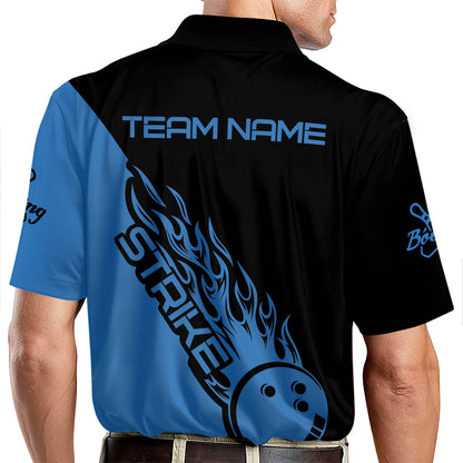 Custom Blue Flame Ball Bowling Polo Shirt For Men, Custom Flame Bowling Team Shirts BM0304