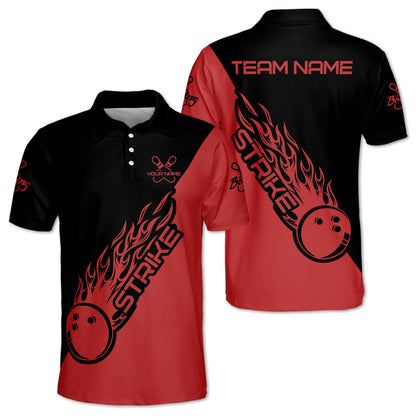 Custom Blue Flame Ball Bowling Polo Shirt For Men, Custom Flame Bowling Team Shirts BM0304