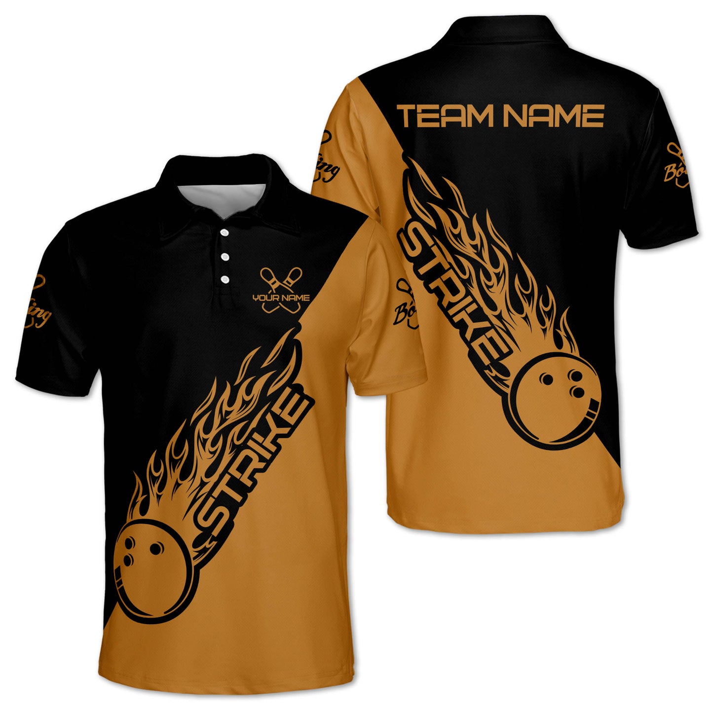 Custom Blue Flame Ball Bowling Polo Shirt For Men, Custom Flame Bowling Team Shirts BM0304