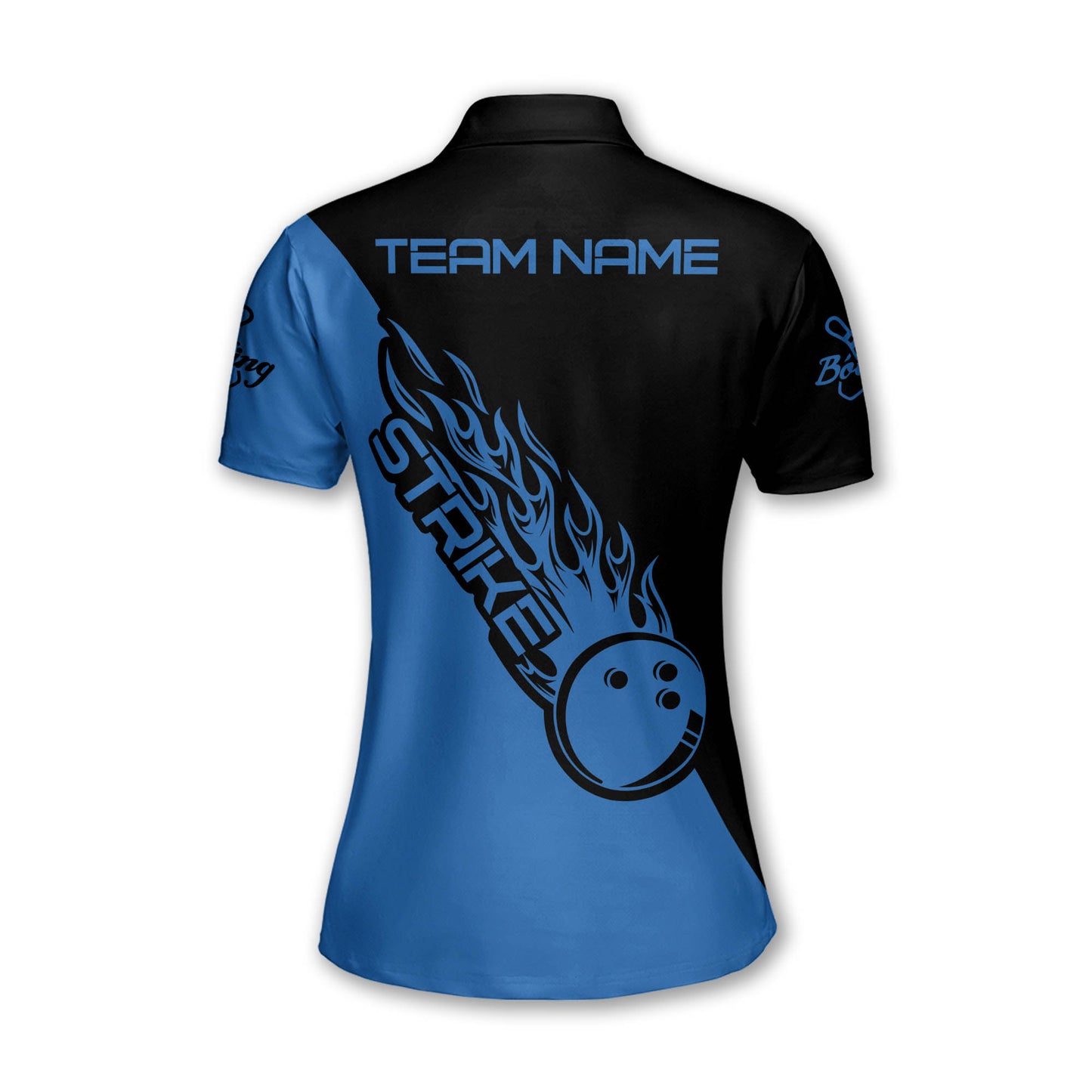 Custom Ladies Bowling Shirts, Custom Blue Flame Ball Bowling Polo Shirt For Women, Custom Women Bowling Team Shirts BW0152