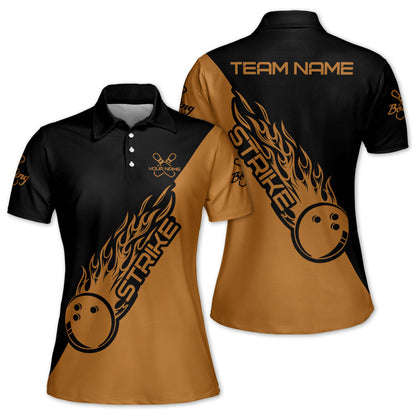 Custom Ladies Bowling Shirts, Custom Blue Flame Ball Bowling Polo Shirt For Women, Custom Women Bowling Team Shirts BW0152