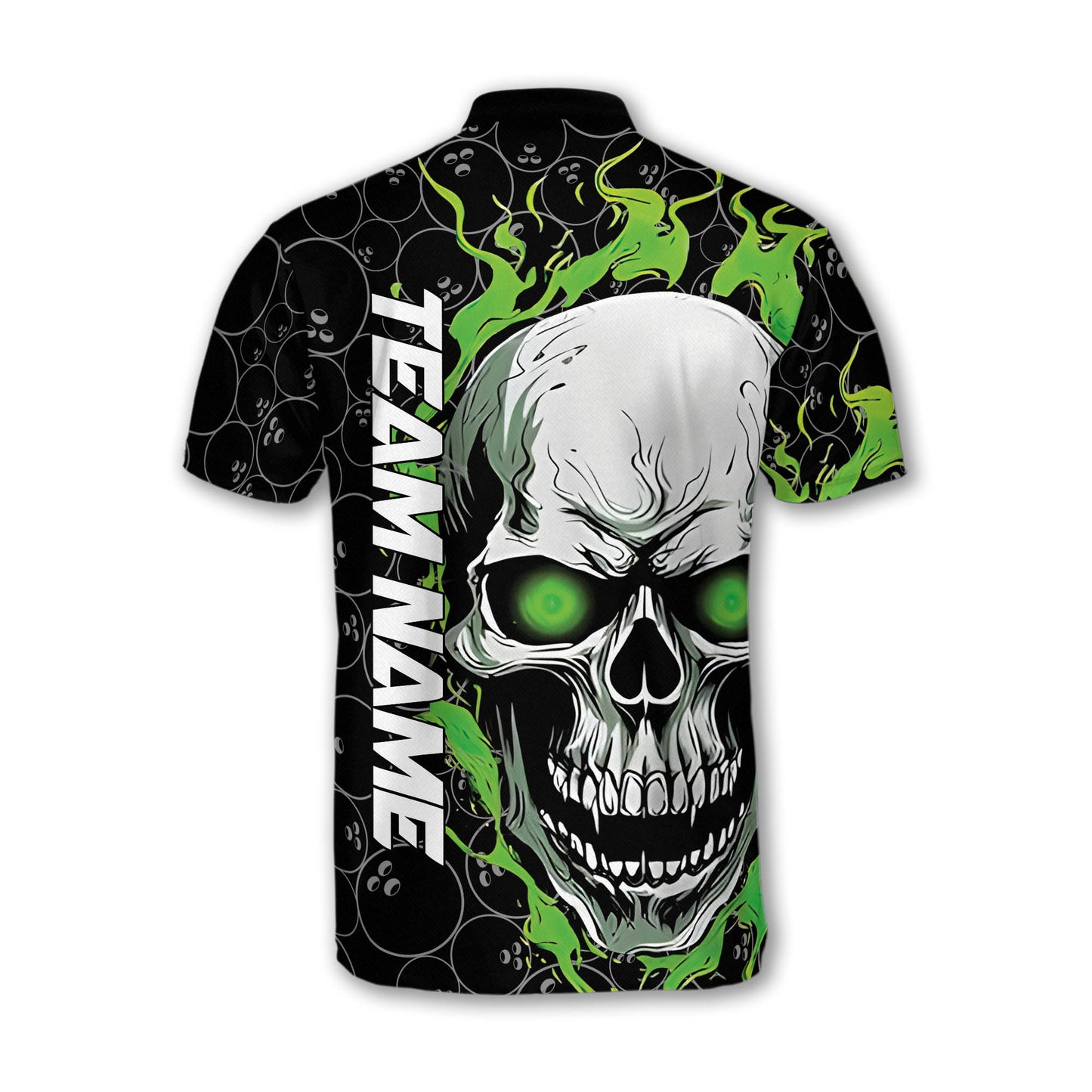 Custom Skull Bowling Jersey Shirt For Men, Custom Green Flame Skull Bowling Team Shirts BZ0144