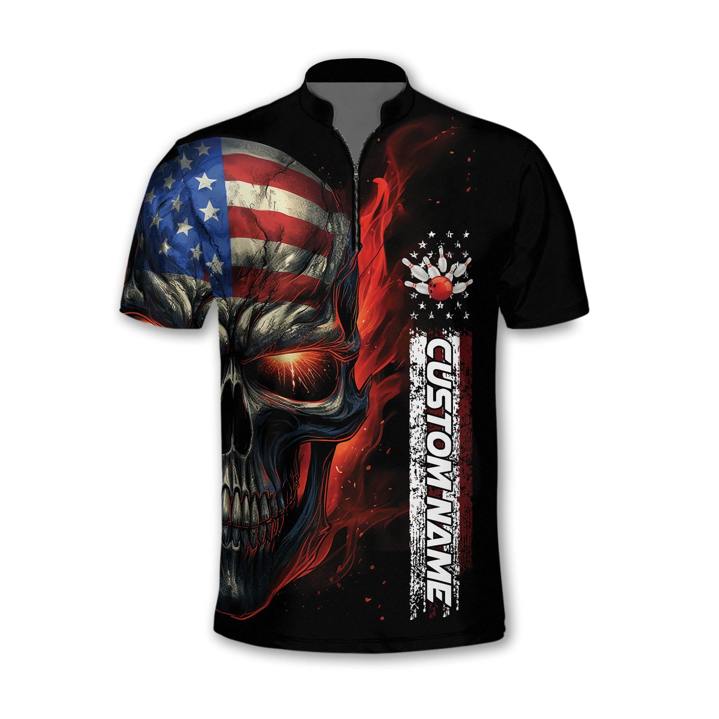 Custom Skull Bowling Jersey Shirt For Men, Custom American Skull Bowling Team Shirts BZ0145