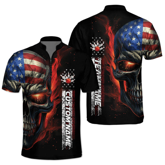 Custom Skull Bowling Jersey Shirt For Men, Custom American Skull Bowling Team Shirts BZ0145